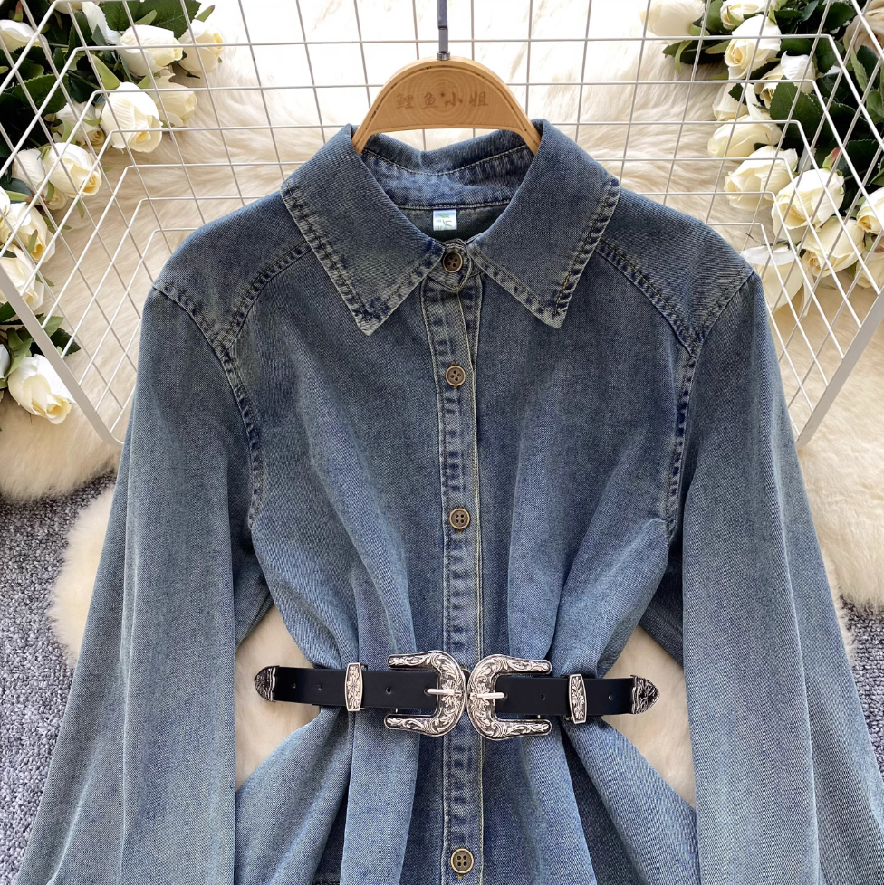 Chic Denim Shirt Dress with Belt