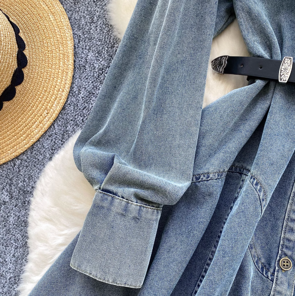 Chic Denim Shirt Dress with Belt