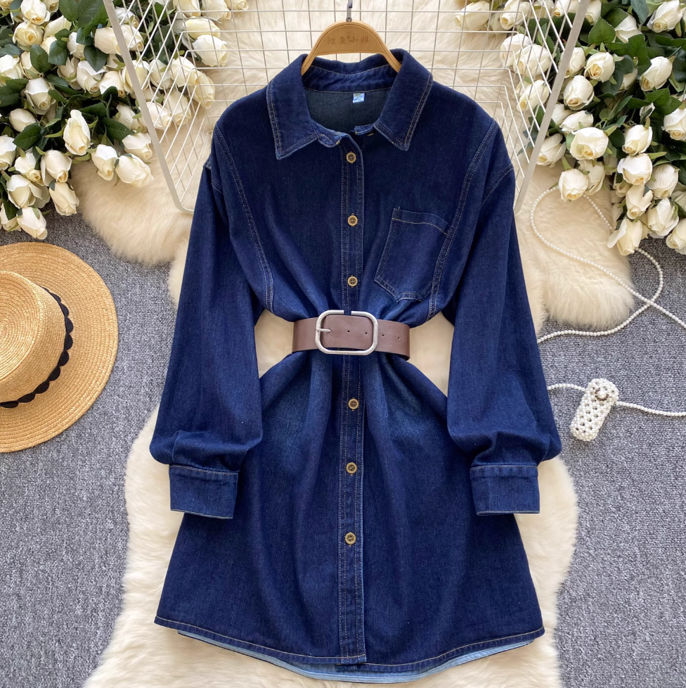 Vintage Blue Denim Shirt Dress