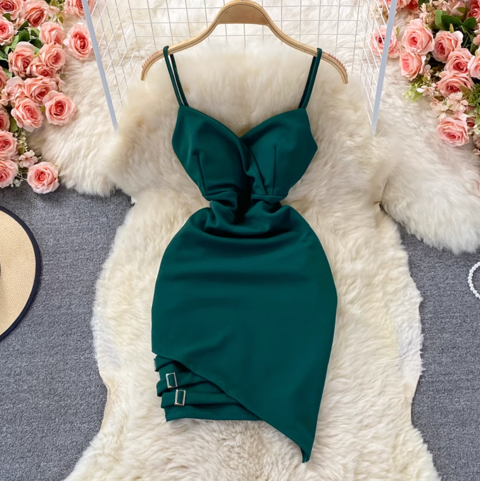 Asymmetric V-neck Backless Slip Dress