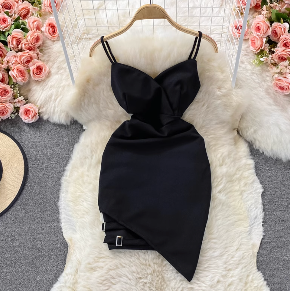 Asymmetric V-neck Backless Slip Dress