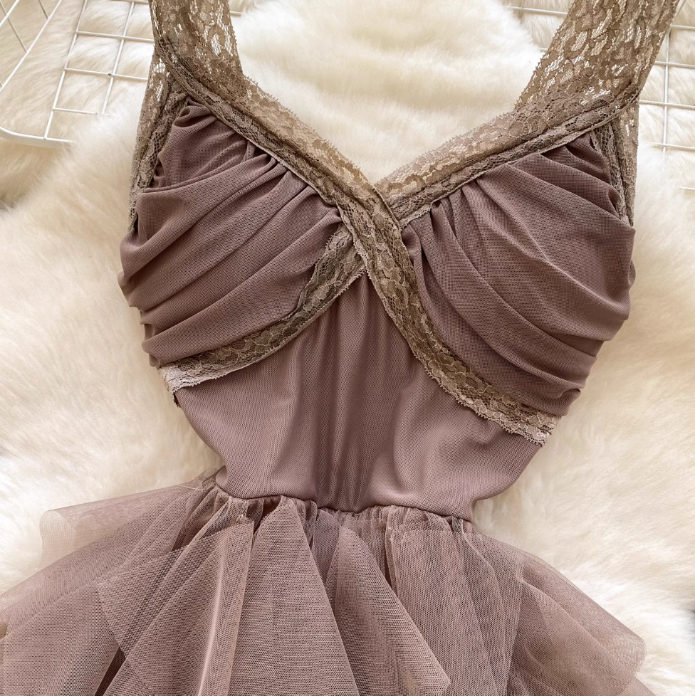 Premium Layered Puffy Mesh Slip Dress