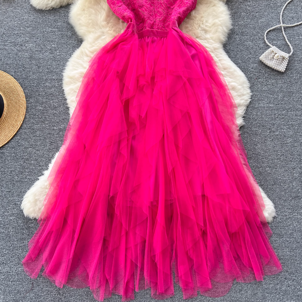 Niche V-neck Lace Patchwork Vest Dress