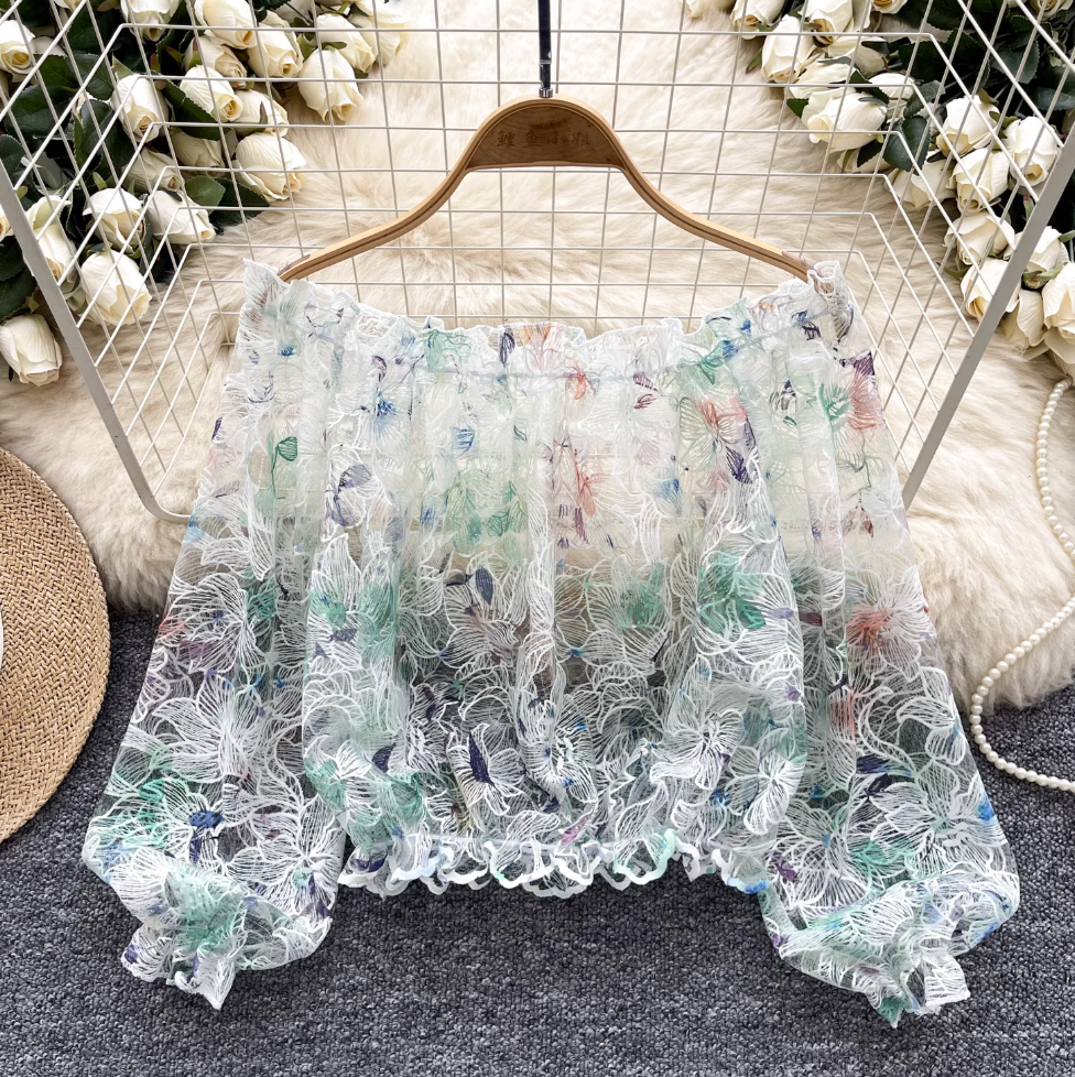 Off-shoulder Delicate Floral Crochet Top