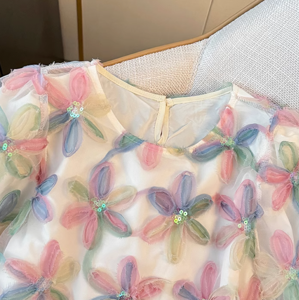 Niche Shiny Sequined Colorful Floral Top