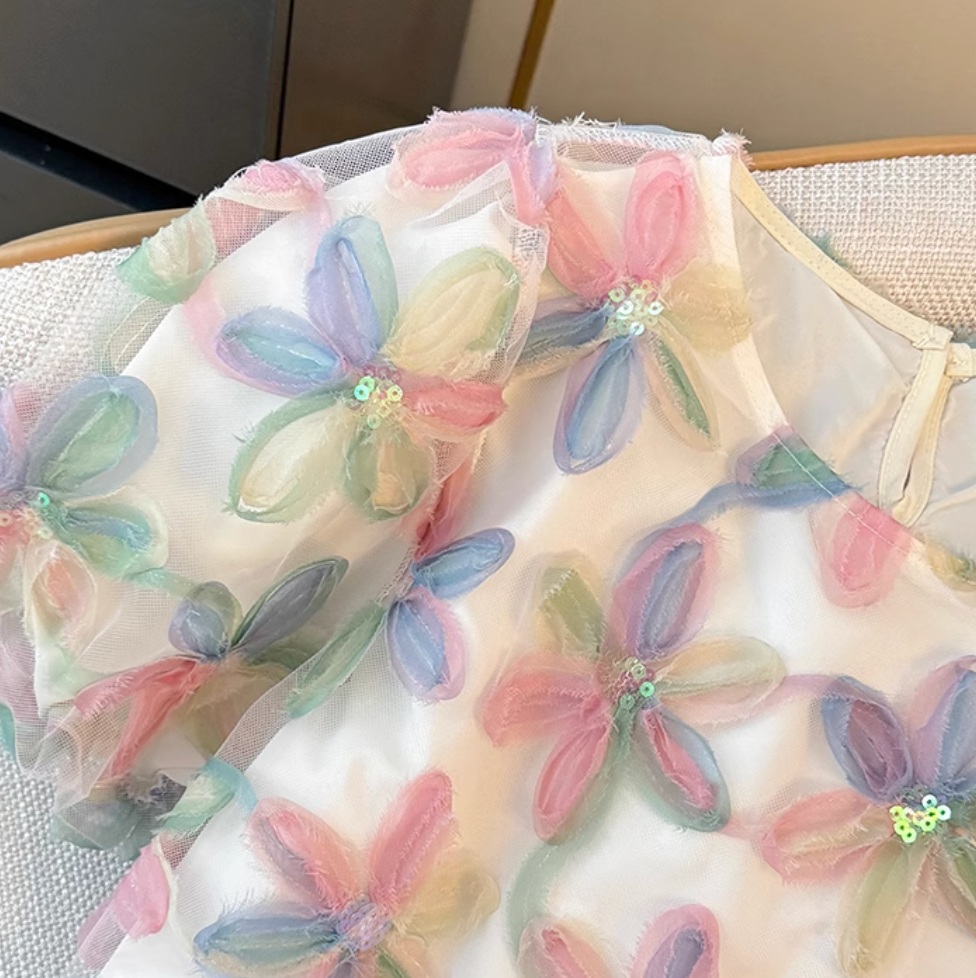 Niche Shiny Sequined Colorful Floral Top