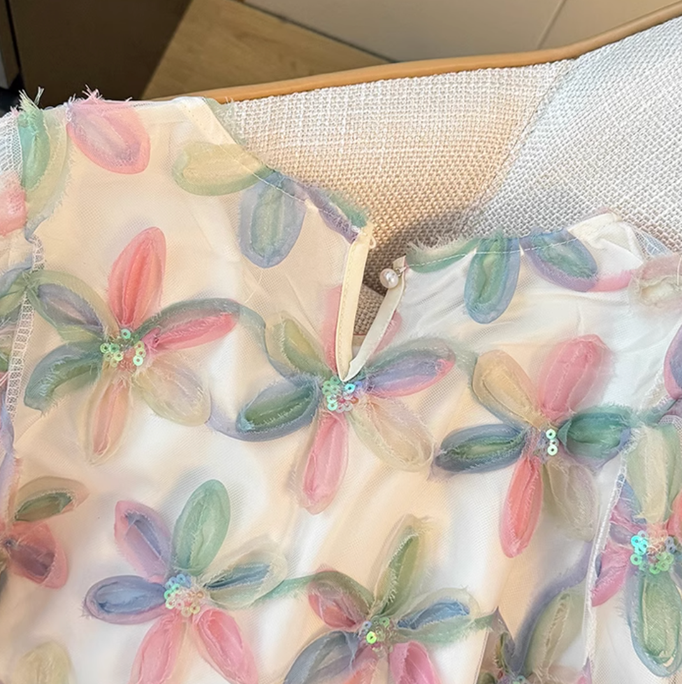 Niche Shiny Sequined Colorful Floral Top