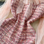 Vintage Bow-tie Mesh Sleeve Tweed Dress