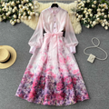 Vintage Stand Collar Floral Shirt Dress