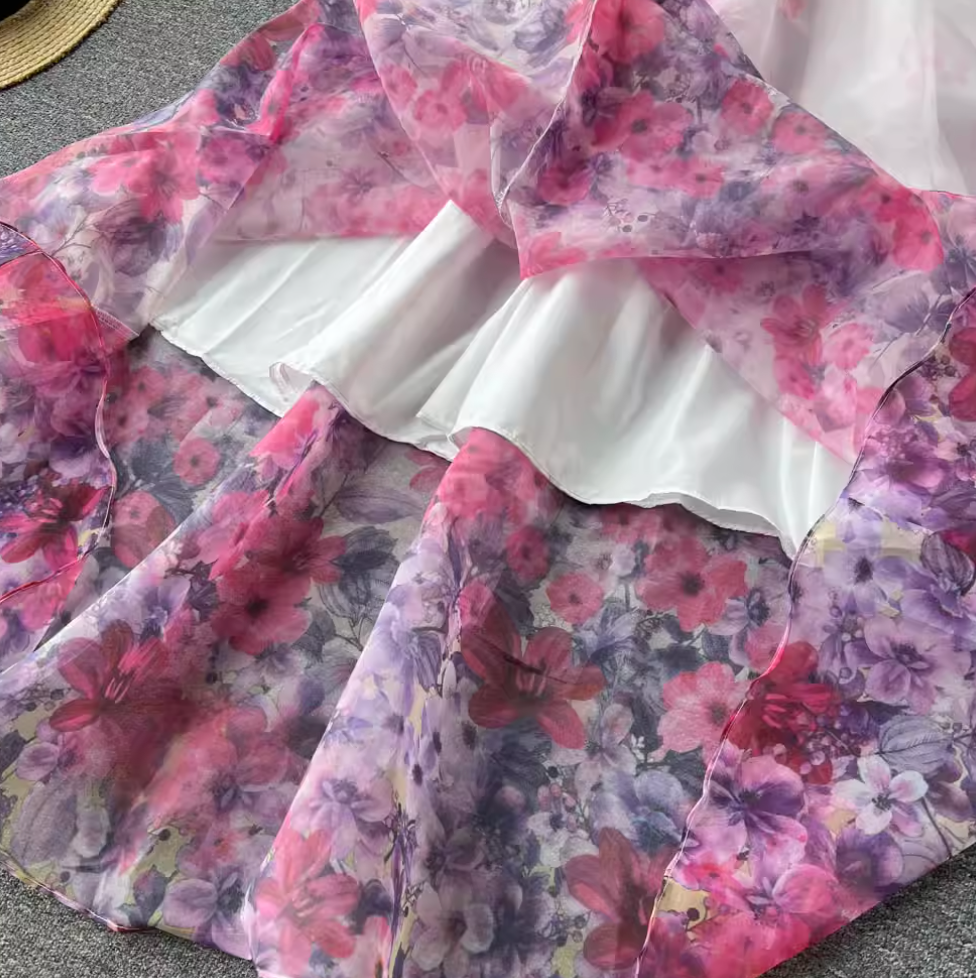 Vintage Stand Collar Floral Shirt Dress