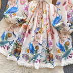 Vintage V-neck Lace Trim Floral Dress