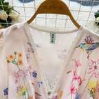 Vintage V-neck Lace Trim Floral Dress