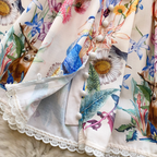 Vintage V-neck Lace Trim Floral Dress