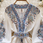 Courtly Puffy Sleeve Floral Printed Dress