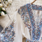 Courtly Puffy Sleeve Floral Printed Dress