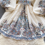 Courtly Puffy Sleeve Floral Printed Dress