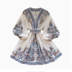 Courtly Puffy Sleeve Floral Printed Dress