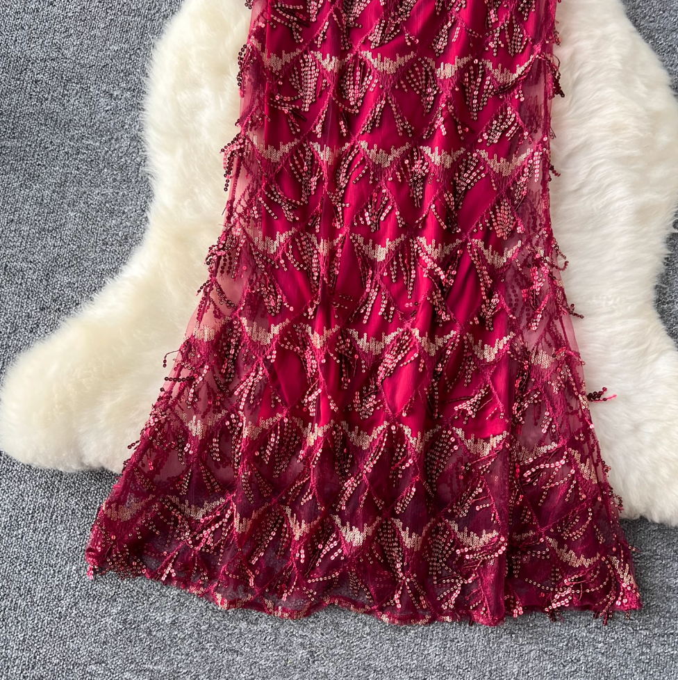 High-end Sequin Fringed Slip Dress
