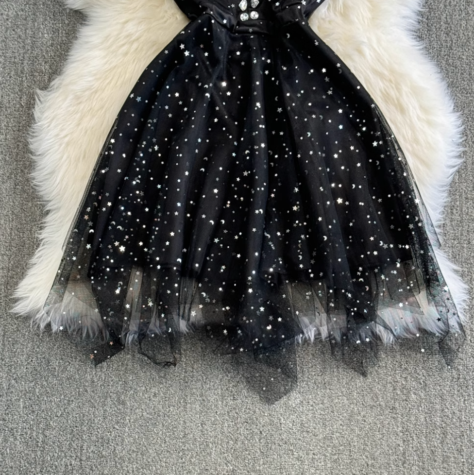 V-neck Off-shoulder Sequined Party Dress