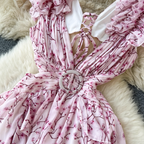 Backless Pink Floral Chiffon Dress