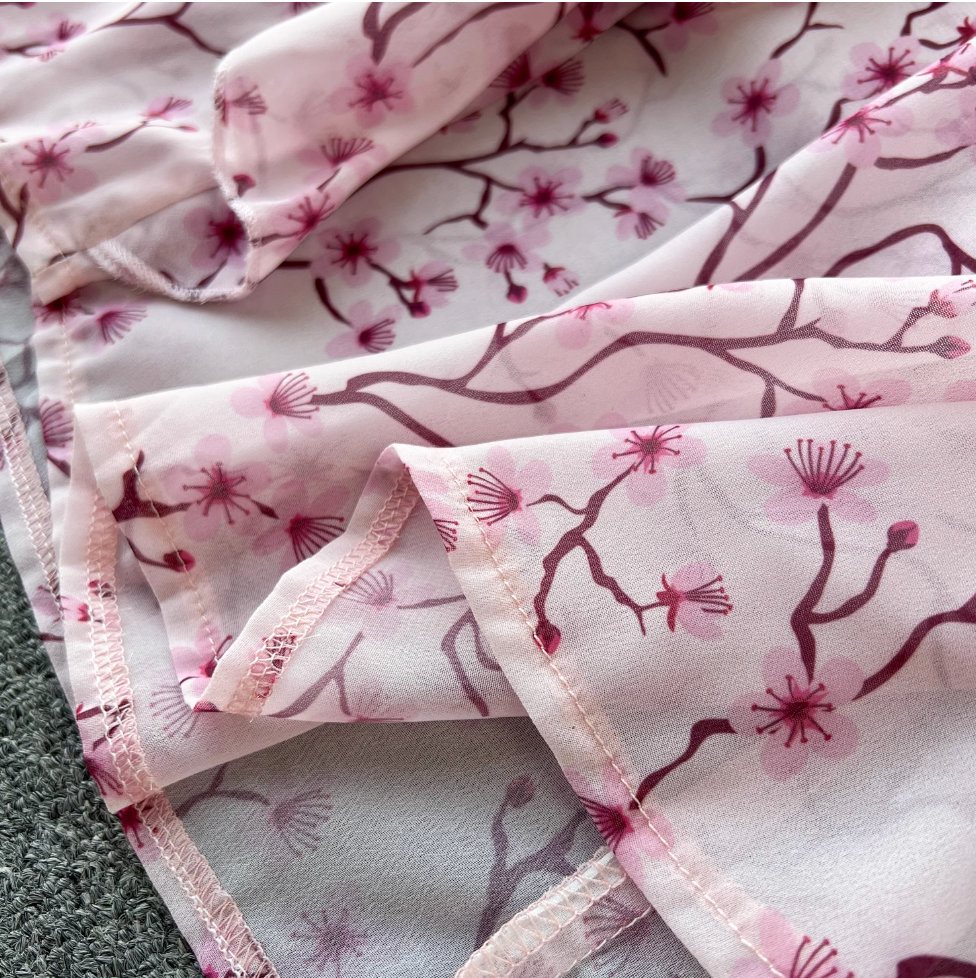 Backless Pink Floral Chiffon Dress