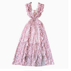 Backless Pink Floral Chiffon Dress
