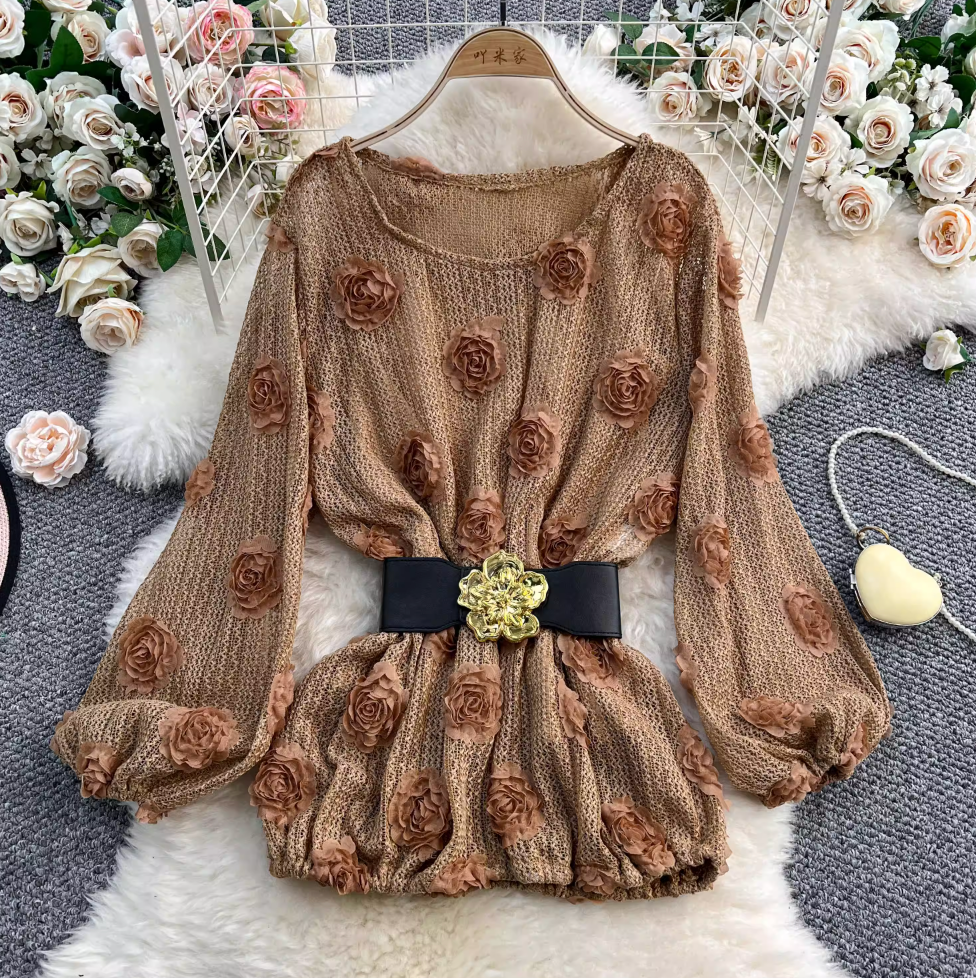 3D Floral Hollowed Knitwear & Skirt Sets