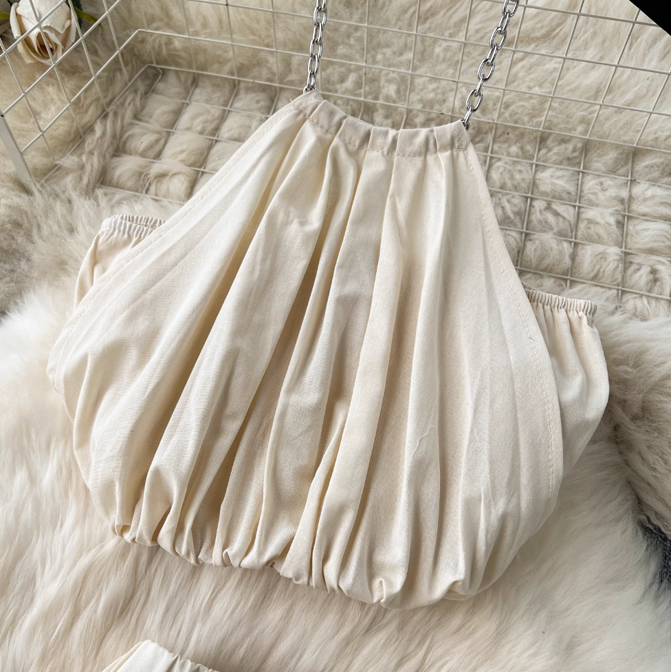 Pleated Halter Top & Lace Skirt 2Pcs
