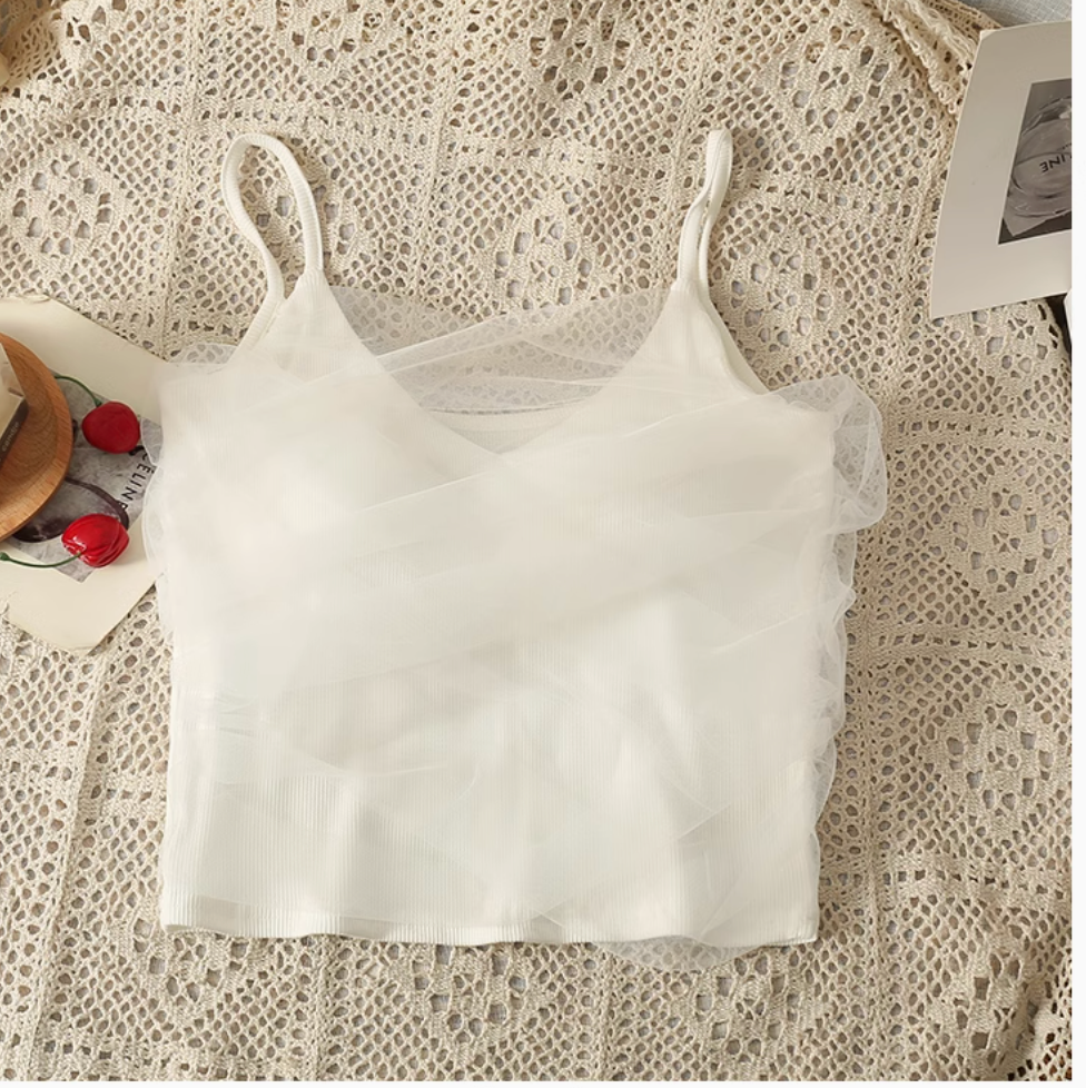 Fairy Mesh Patchwork Short Camisole