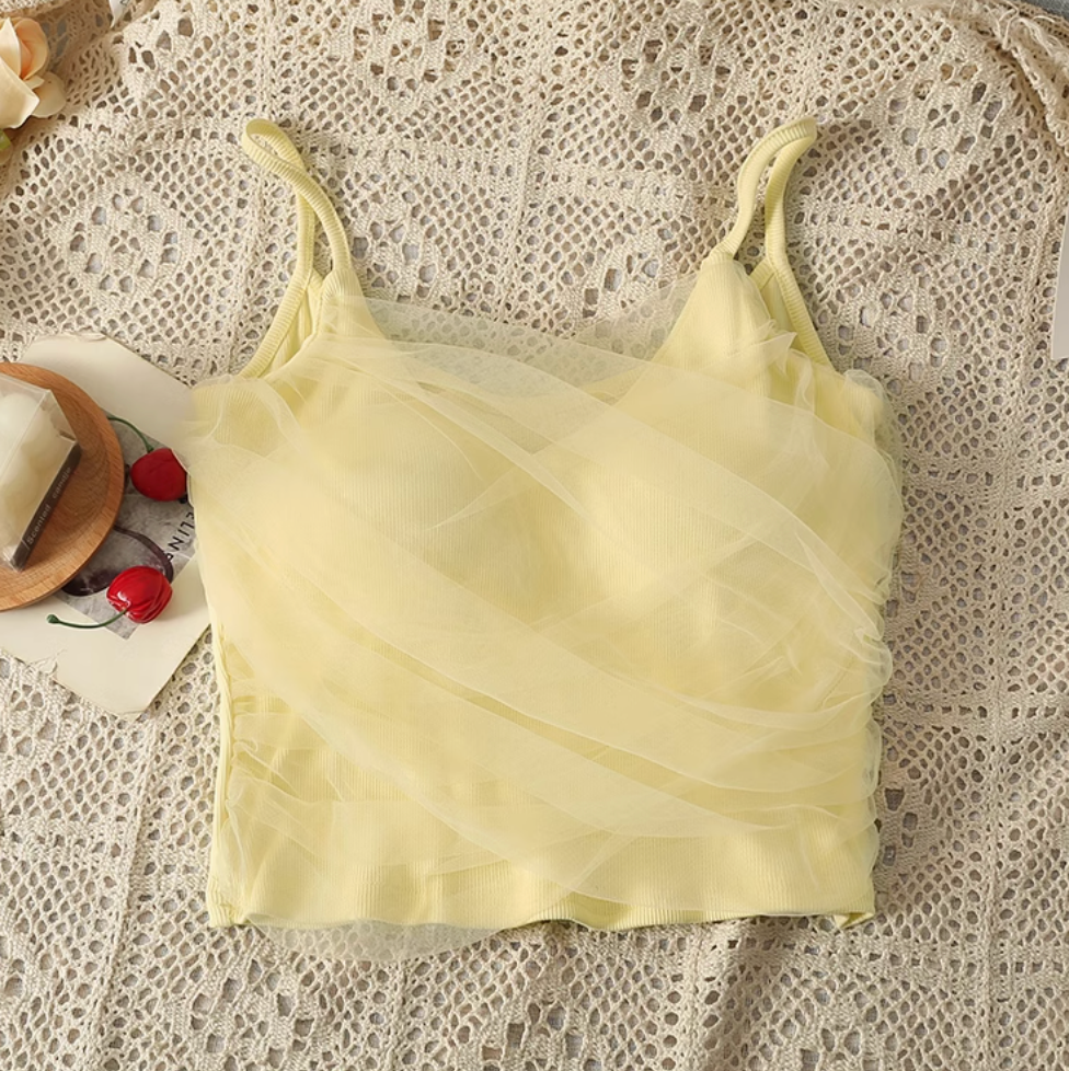 Fairy Mesh Patchwork Short Camisole