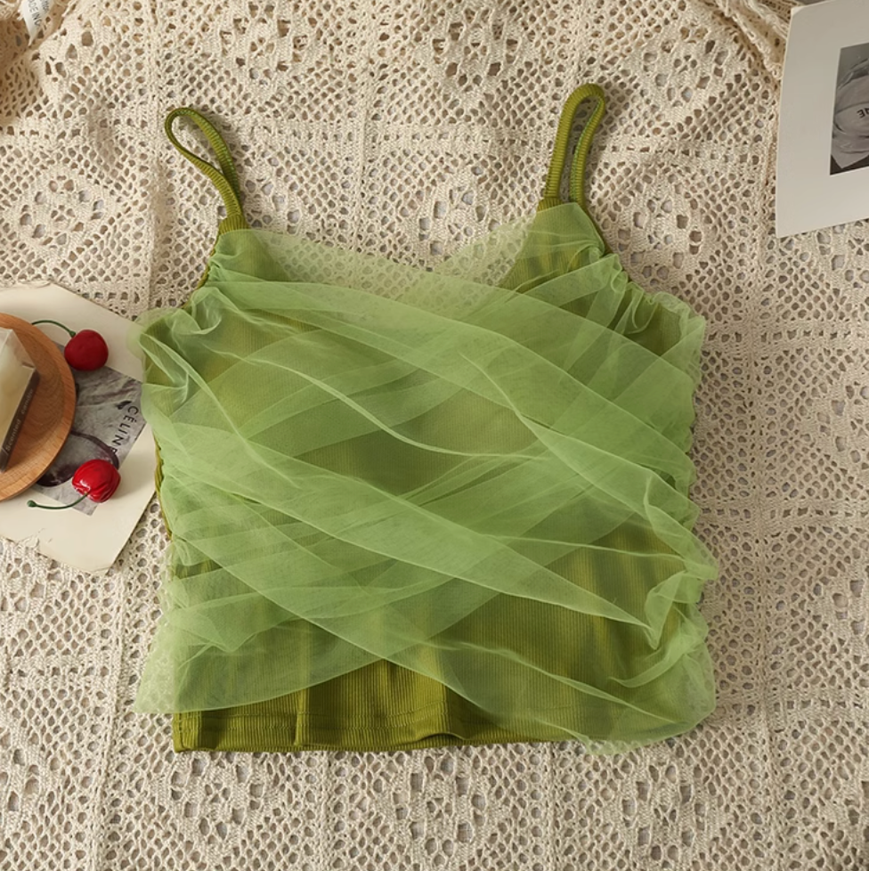 Fairy Mesh Patchwork Short Camisole