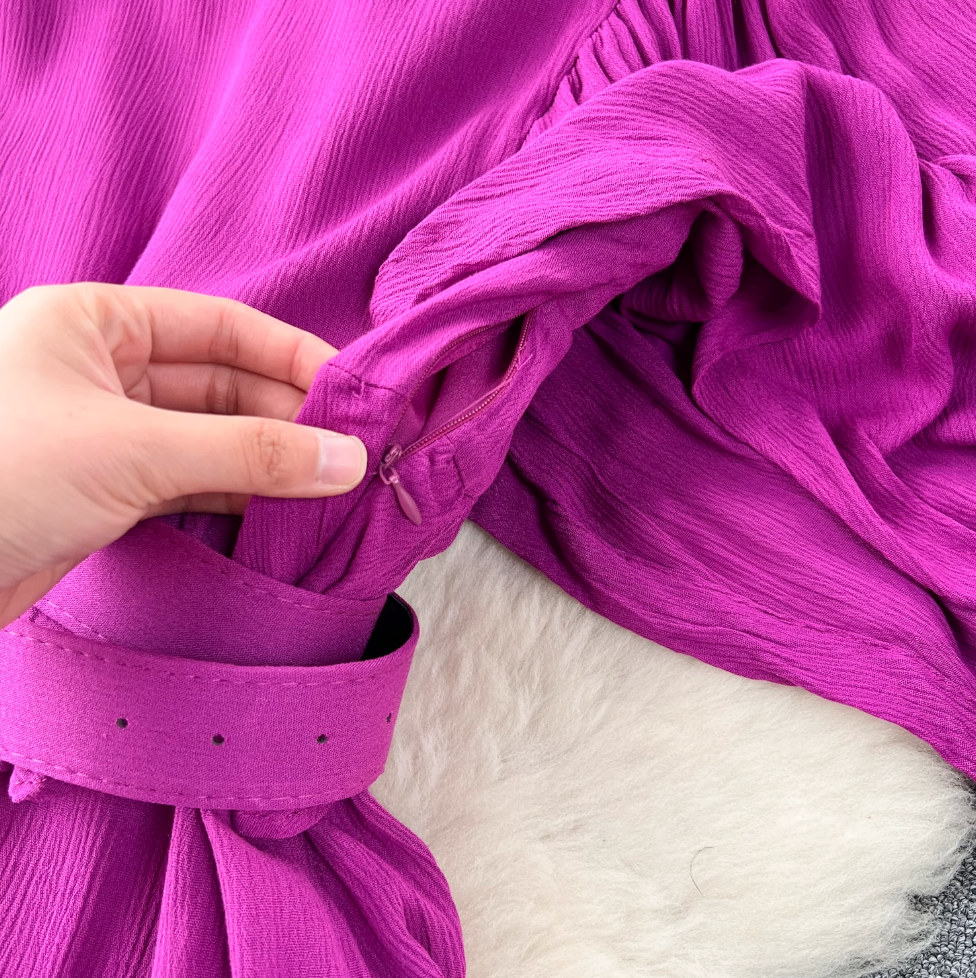 Vintage Puffy Sleeve Ruffled Shirt Dress