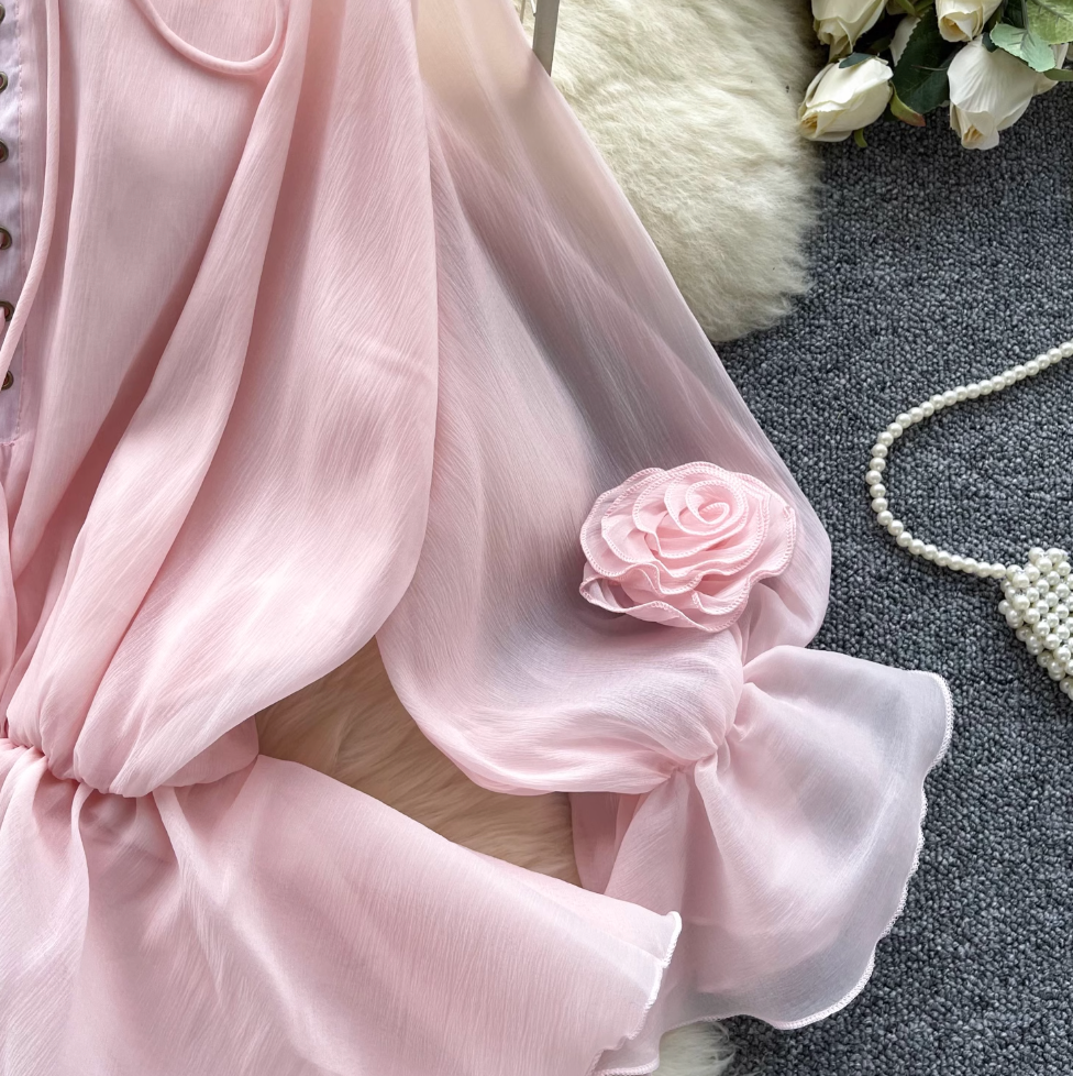 Sweetie Lace-up Ruffled Chiffon Shirt