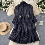 Courtly Puffy Sleeve Lace Dress
