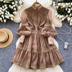 Courtly Puffy Sleeve Lace Dress