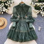 Courtly Puffy Sleeve Lace Dress