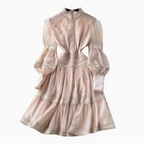 Courtly Puffy Sleeve Lace Dress
