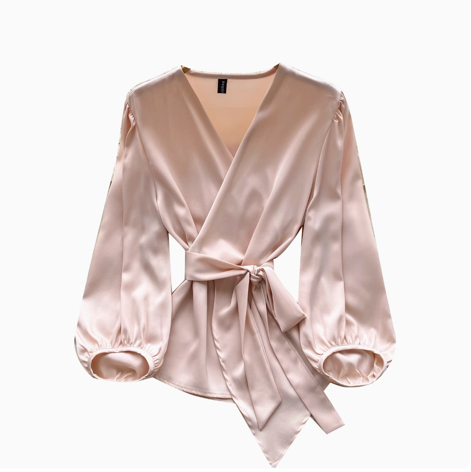 V-neck Knotted Lace-up Satin Shirt