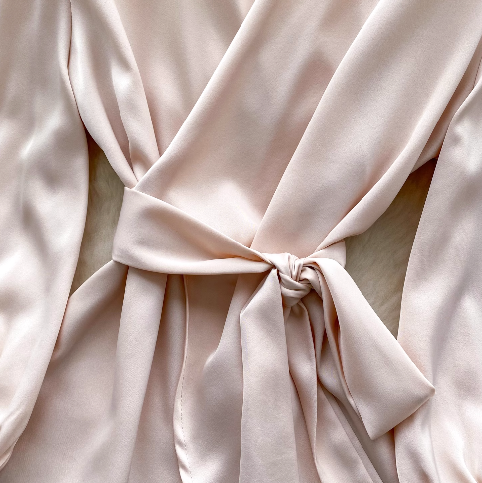 V-neck Knotted Lace-up Satin Shirt
