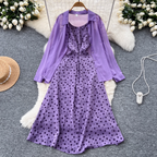 Chiffon Shirt & Plaid Slip Dress 2Pcs