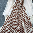 Chiffon Shirt & Plaid Slip Dress 2Pcs