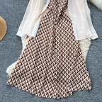 Chiffon Shirt & Plaid Slip Dress 2Pcs