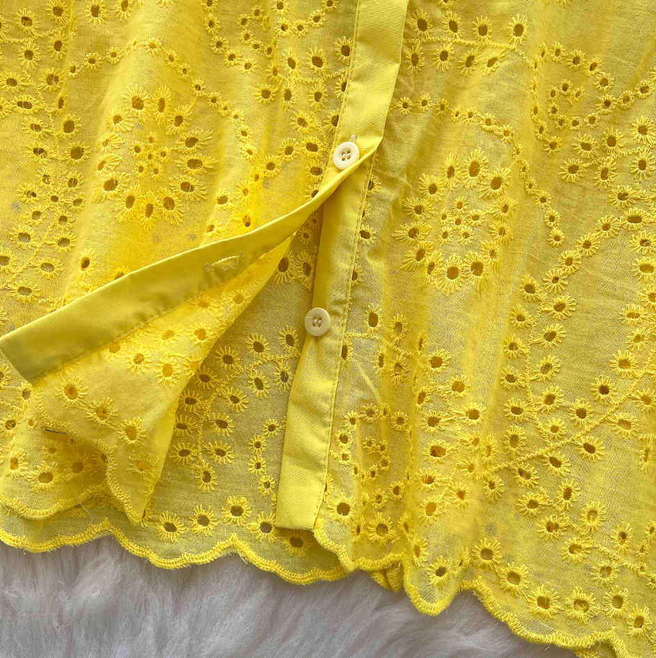 Courtly Hollowed Crochet Sequined Shirt