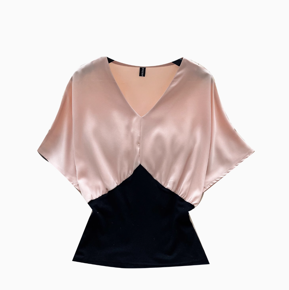 Elegant V-neck Patchwork Satin Shirt