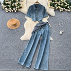 Chic Short Jacket & Jeans Denim 2Pcs