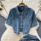 Chic Short Jacket & Jeans Denim 2Pcs