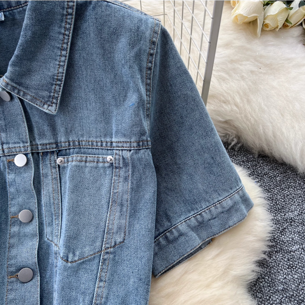 Chic Short Jacket & Jeans Denim 2Pcs