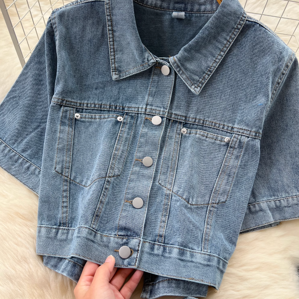 Chic Short Jacket & Jeans Denim 2Pcs