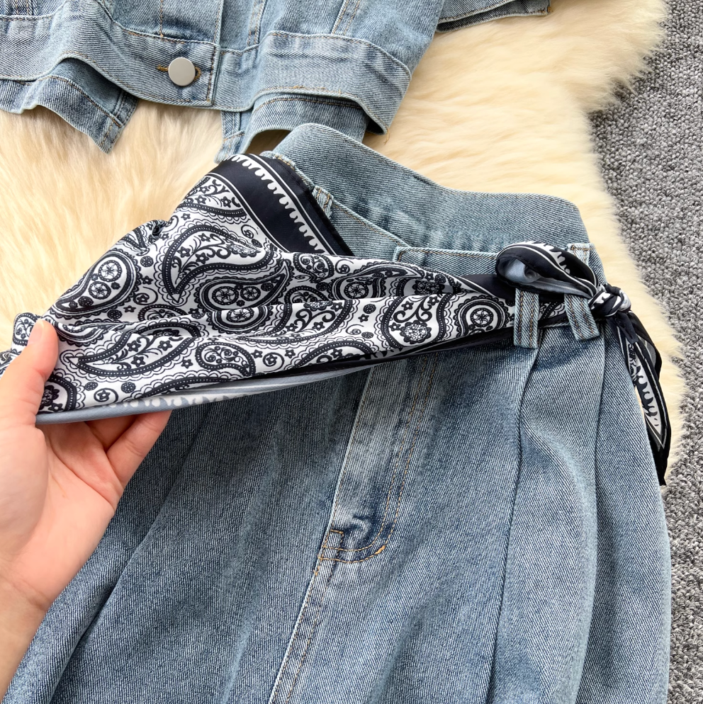 Chic Short Jacket & Jeans Denim 2Pcs
