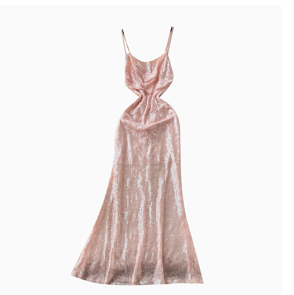 Pink Sequined Fishtail Slip Dress